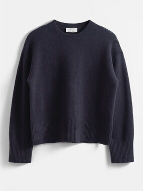 & Other Stories Relaxed Knit Crewneck Sweater Black, Wool Ribbed Hem, XS Chunky